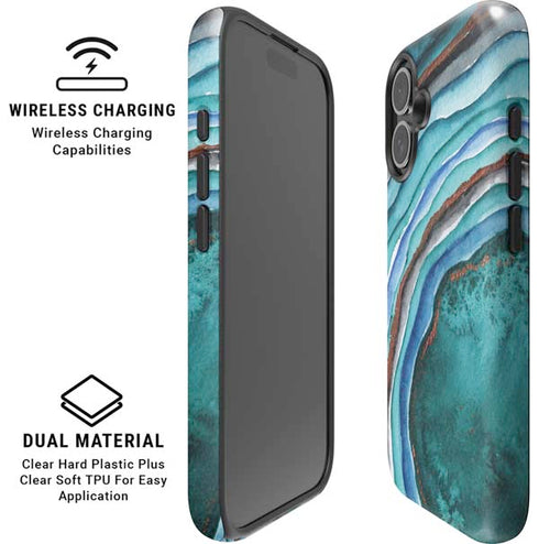Turquoise Watercolor Geode iPhone 16 Plus Magsafe Impact Case